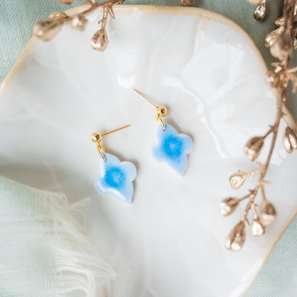 Moroccan Blue Ceramic Tile Earrings