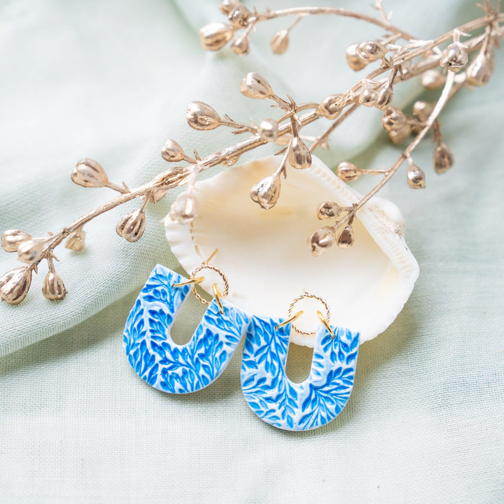 Blue Arch Faux Ceramic Earrings