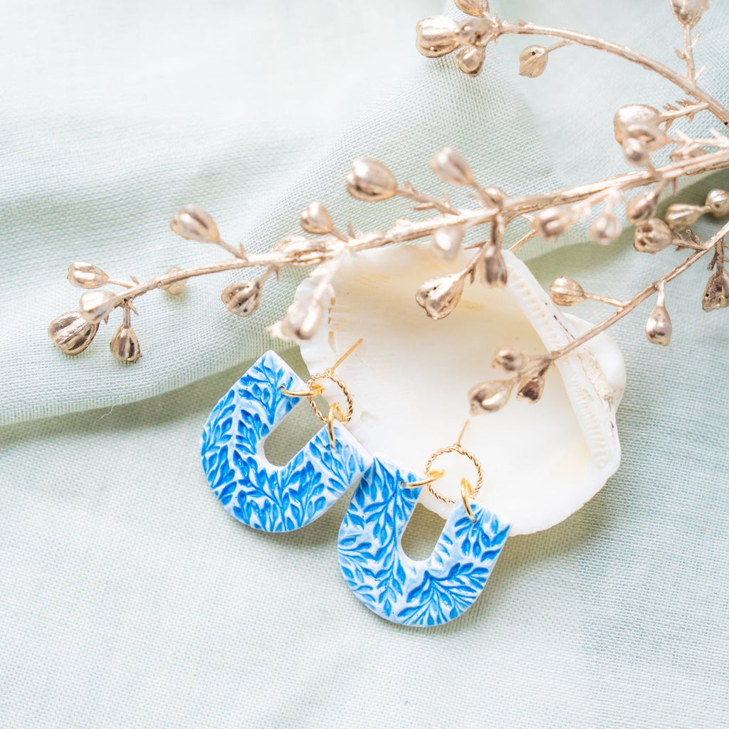 Blue Arch Faux Ceramic Earrings