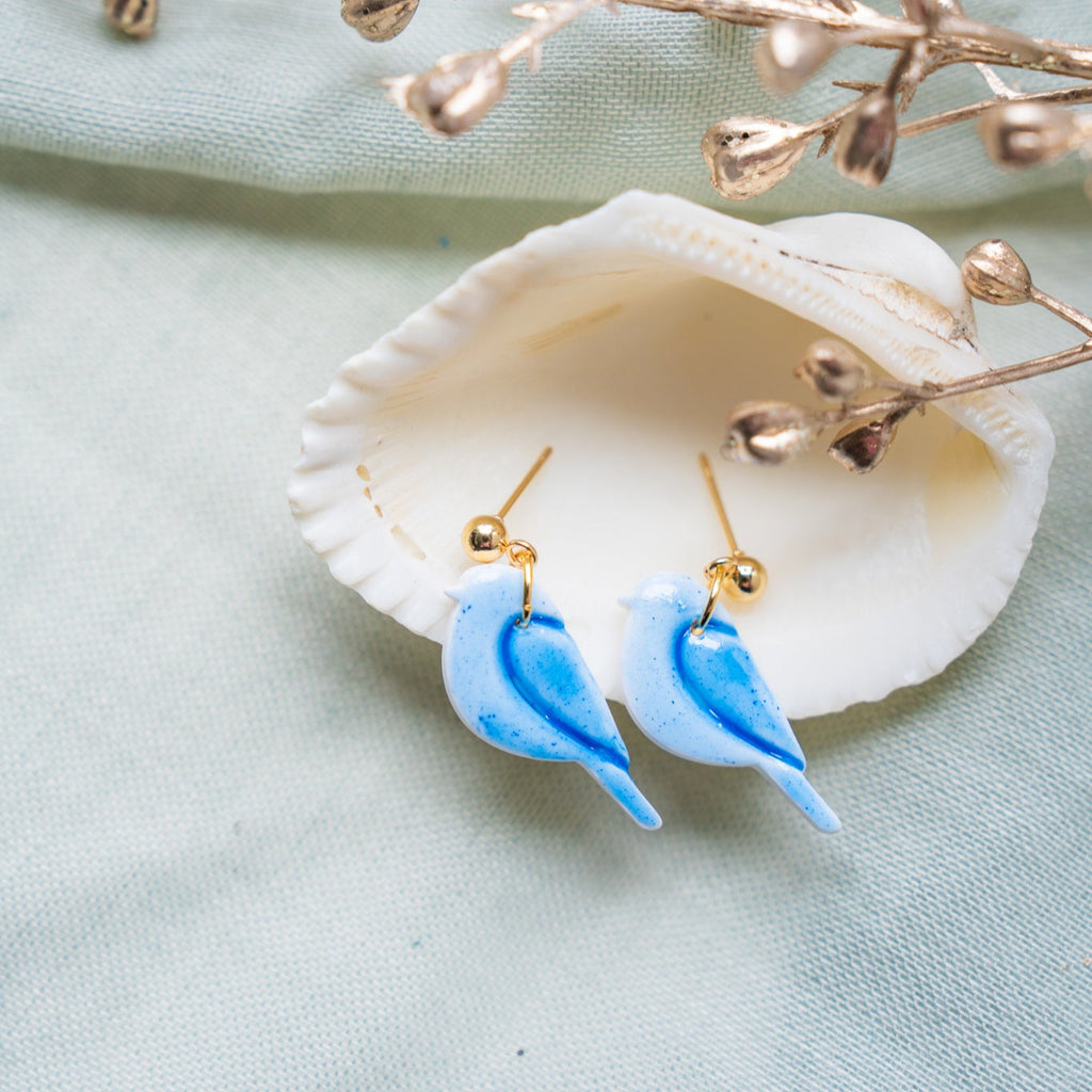 Bluebirds Faux Ceramic Earrings