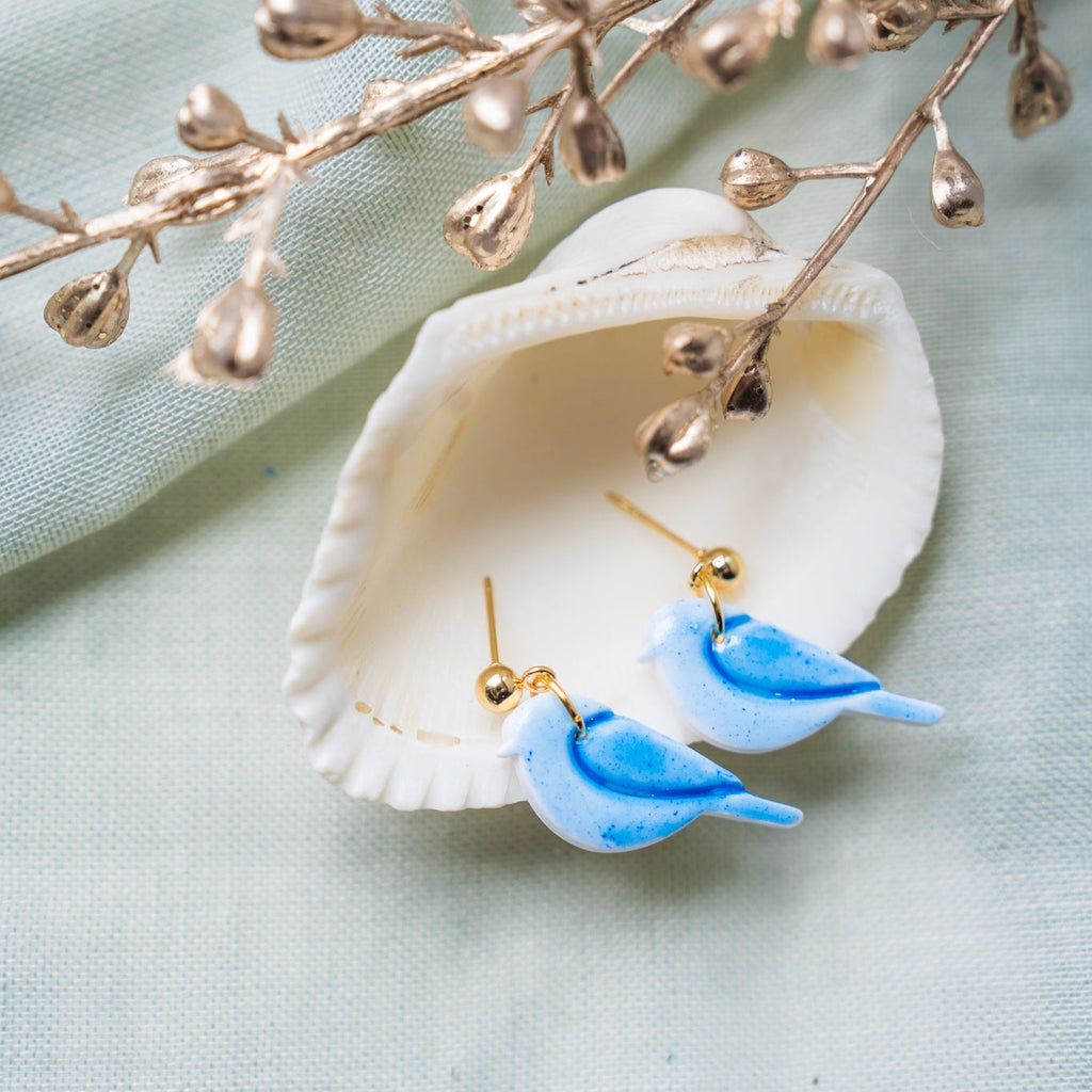 Bluebirds Faux Ceramic Earrings