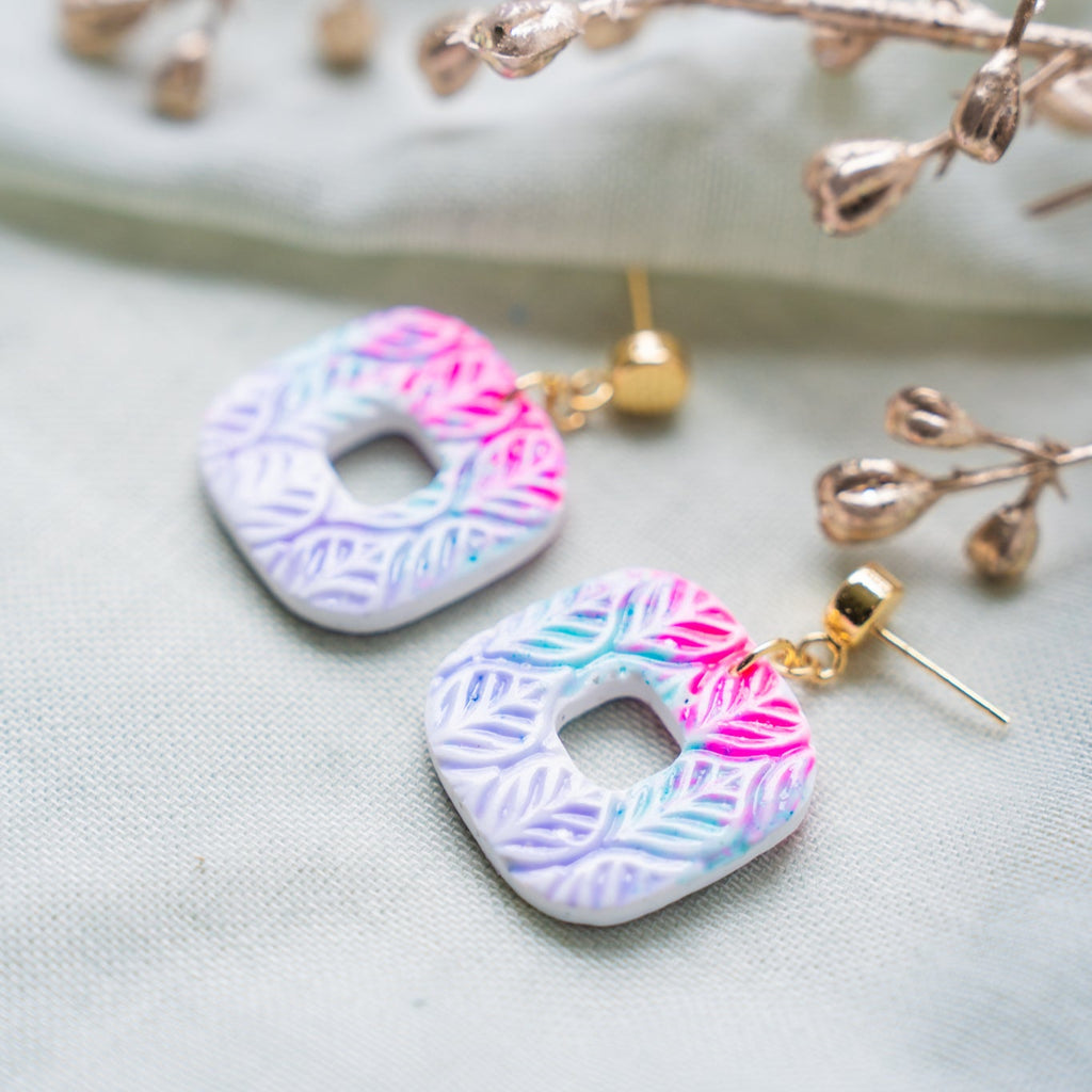 Multicolor Rounded Square Faux Ceramic Earrings