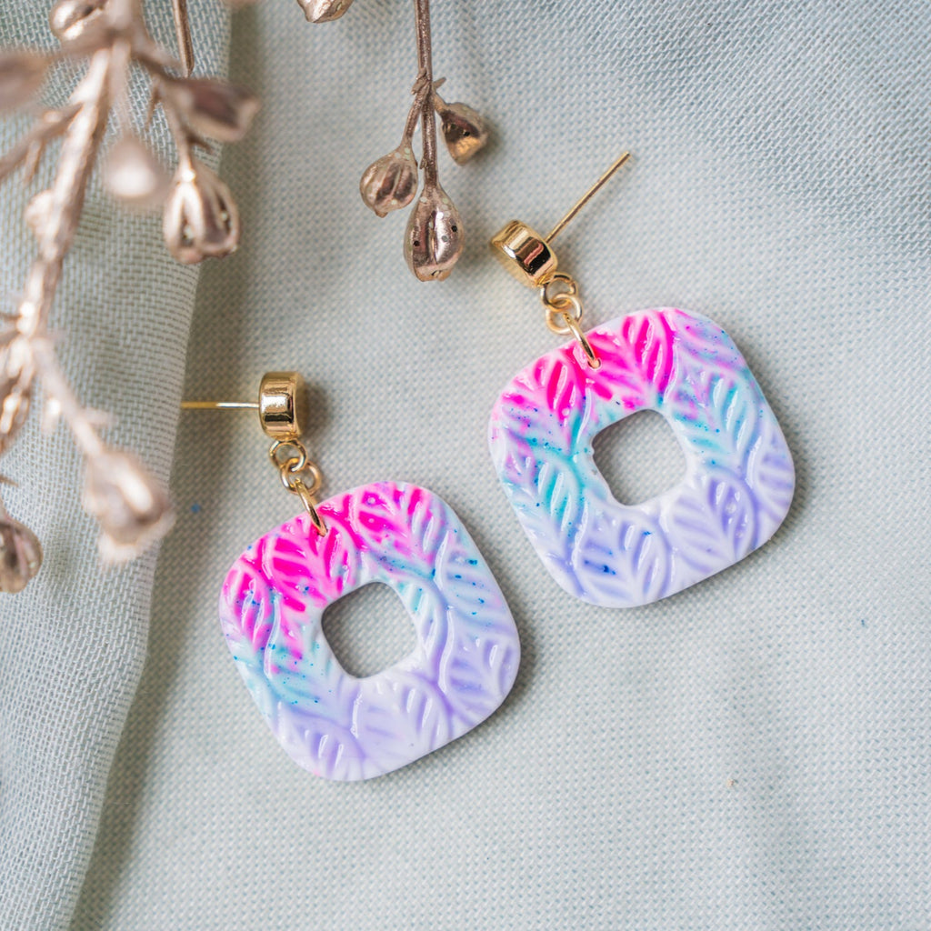 Multicolor Rounded Square Faux Ceramic Earrings