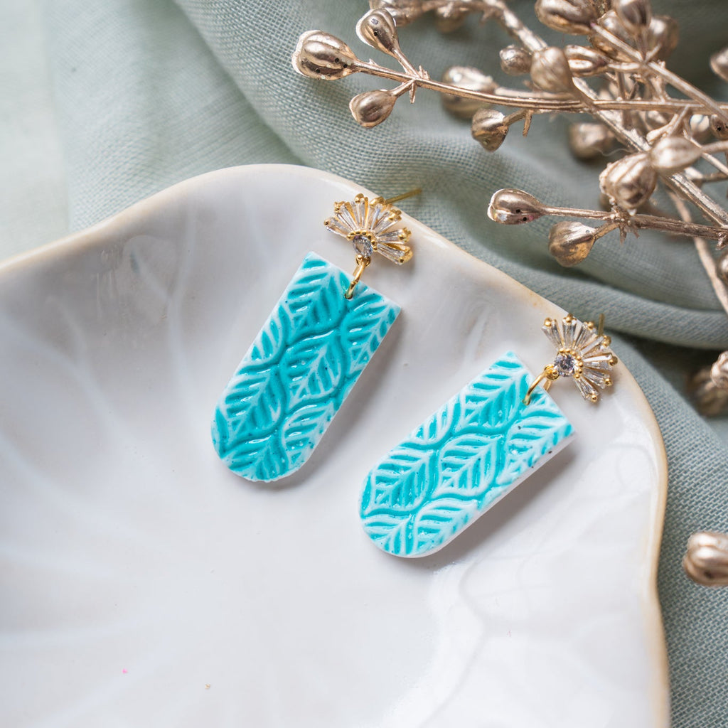 Aqua Blue Upside Down Arch Faux Ceramic Earrings