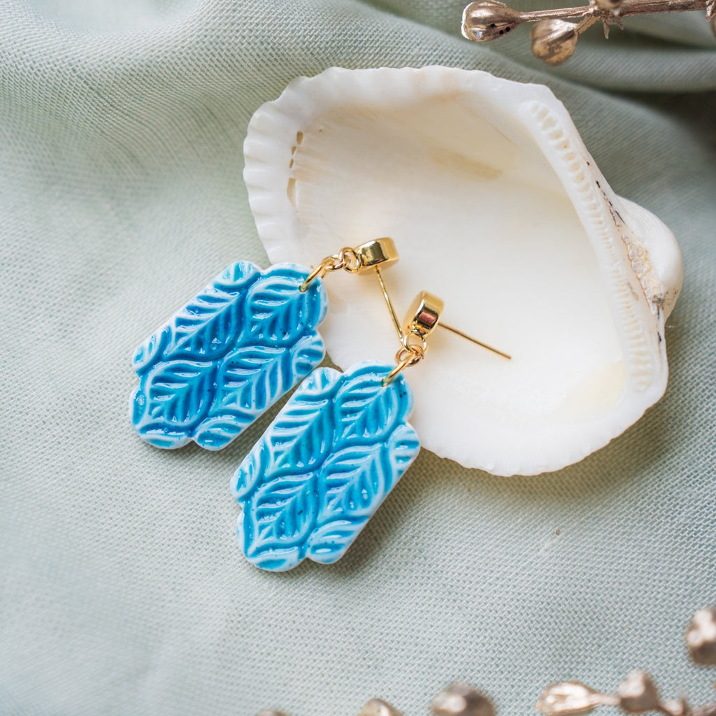 Ocean Blue Victorian Faux Ceramic Earrings