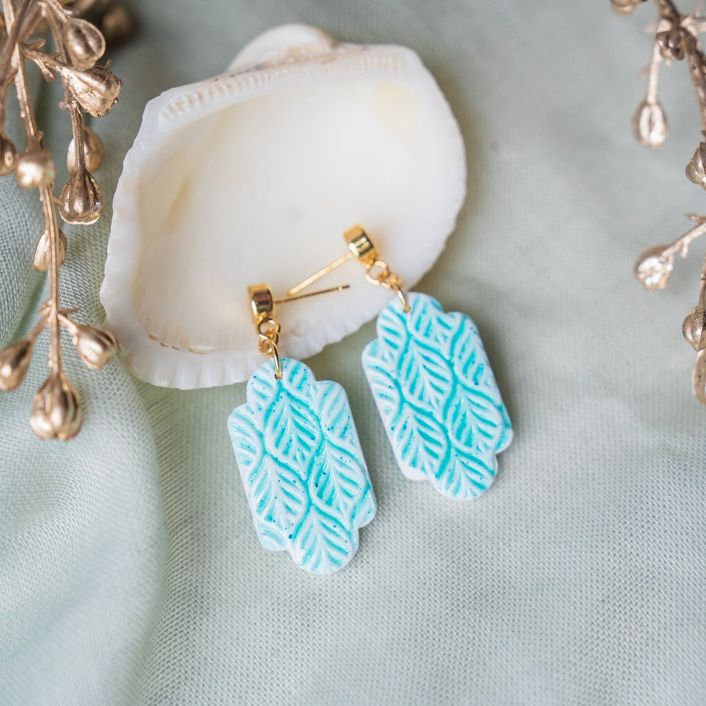 Aqua Blue Victorian Faux Ceramic Earrings