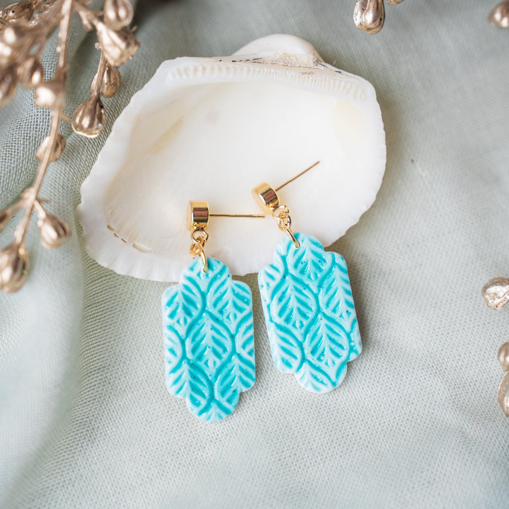 Aqua Blue Victorian Faux Ceramic Earrings
