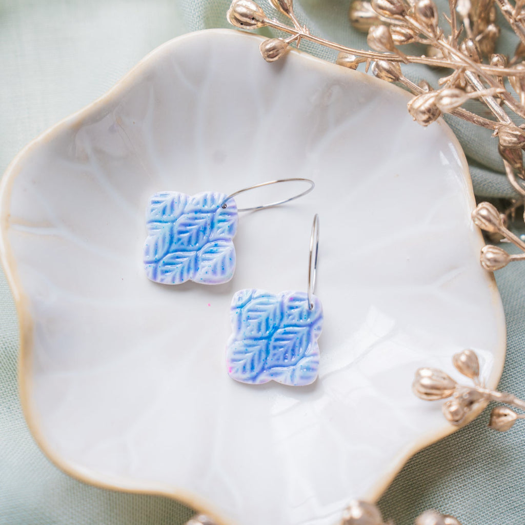 Cornflower Blue Rounded Diamond Ceramic Hoop Earrings