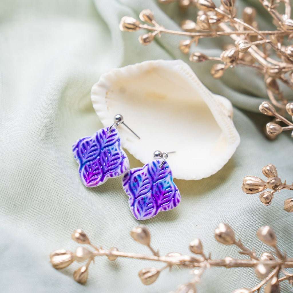 Purple Rounded Diamond Faux Ceramic Post Earrings