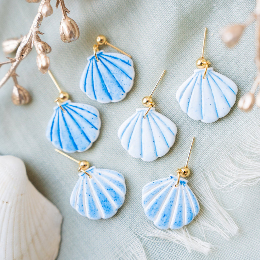 Blue Seashell Faux Ceramic Earrings (3 variations)