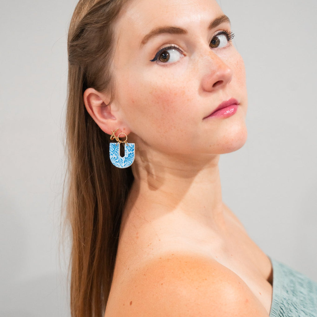 Blue Arch Faux Ceramic Earrings