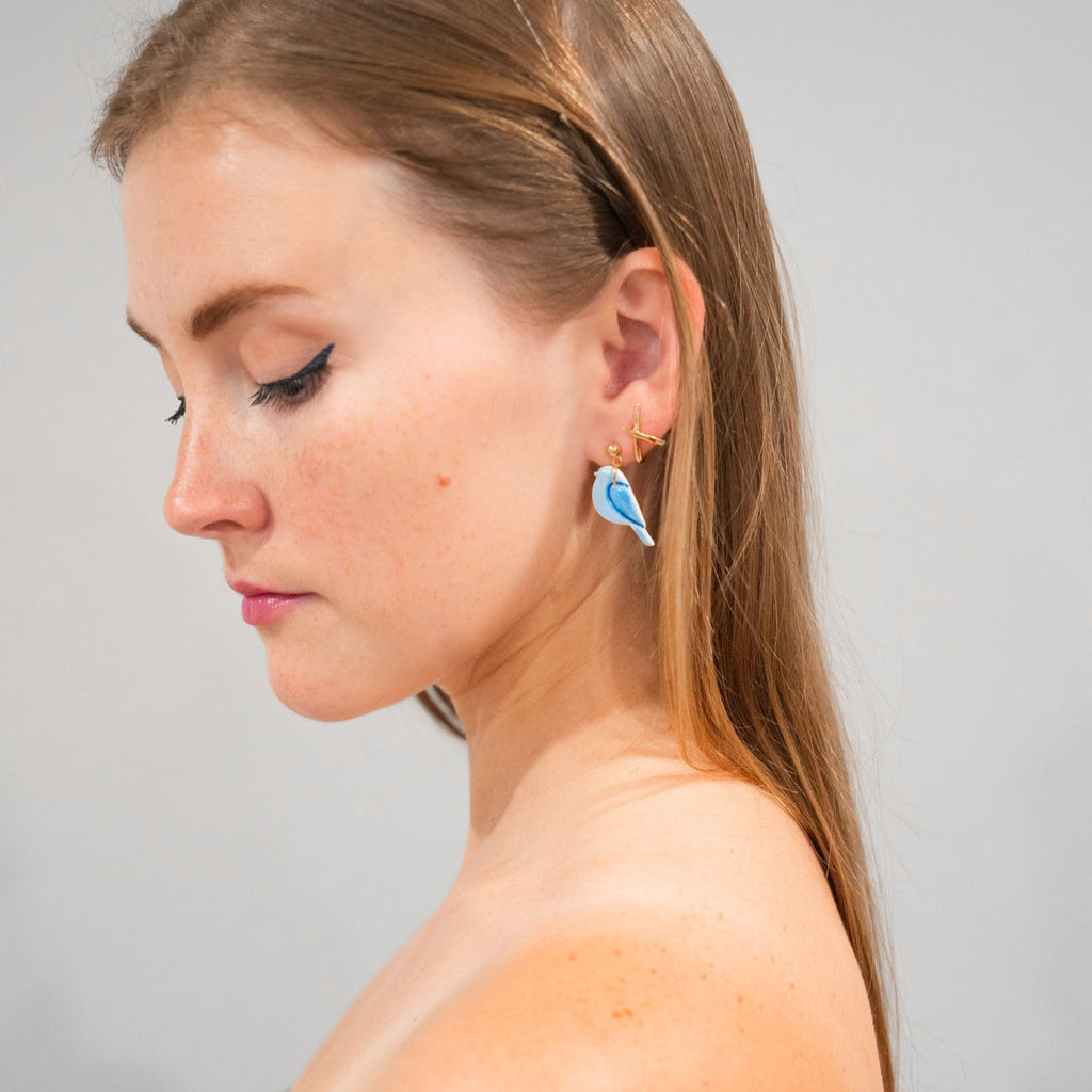 Bluebirds Faux Ceramic Earrings