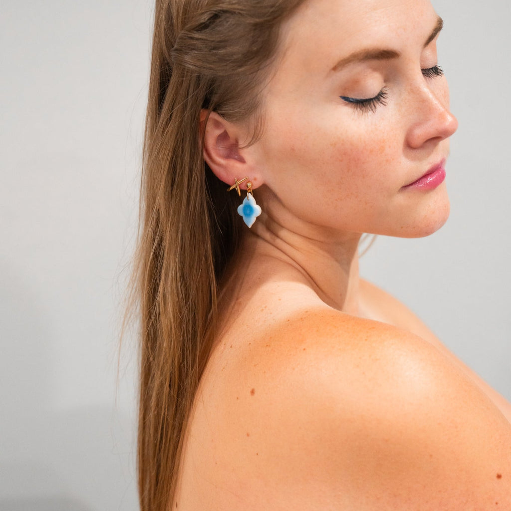 Moroccan Blue Ceramic Tile Earrings