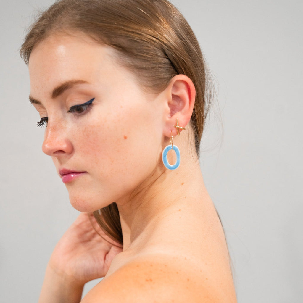Hollow Oval Blue Faux Ceramic Earrings
