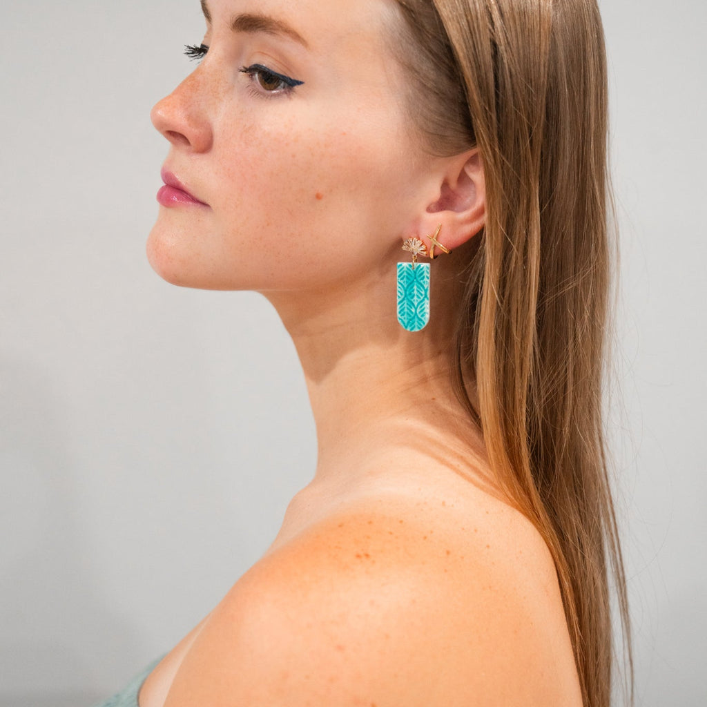 Aqua Blue Upside Down Arch Faux Ceramic Earrings