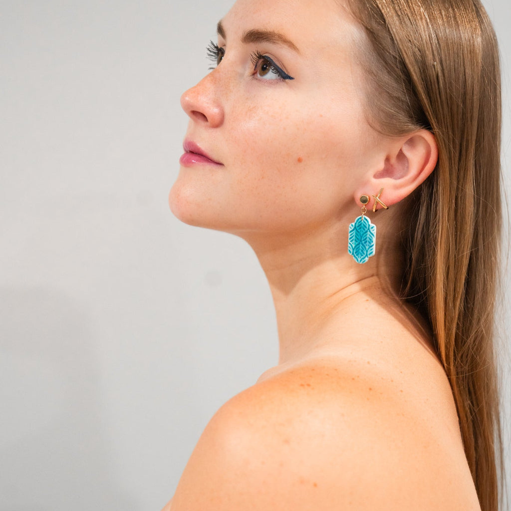 Ocean Blue Victorian Faux Ceramic Earrings