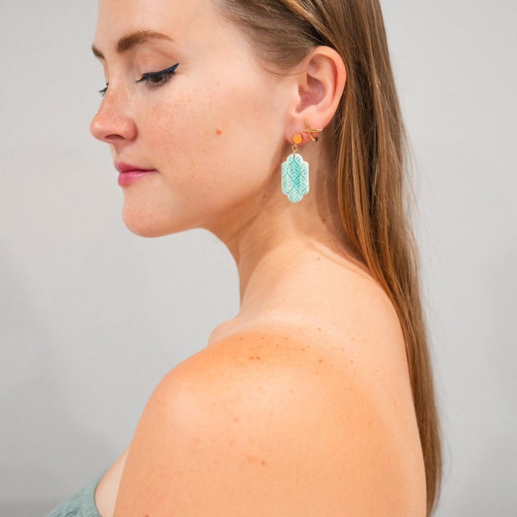 Aqua Blue Victorian Faux Ceramic Earrings