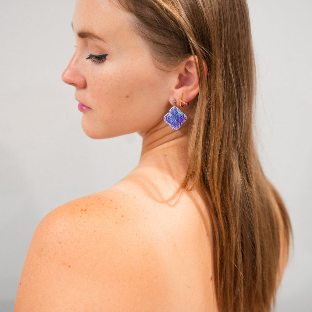 Purple Rounded Diamond Faux Ceramic Post Earrings