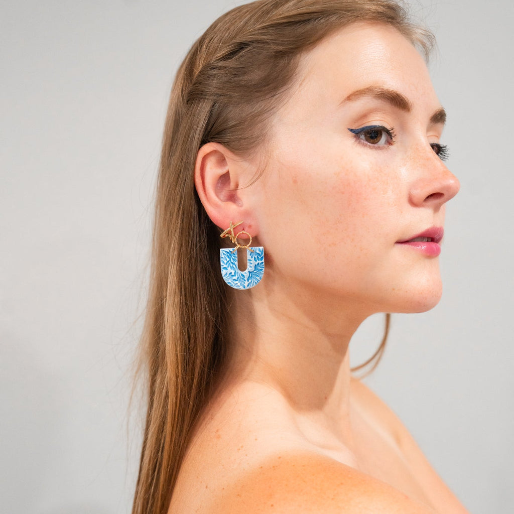 Blue Arch Faux Ceramic Earrings