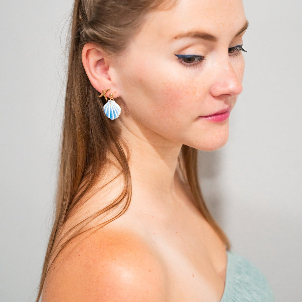 Blue Seashell Faux Ceramic Earrings (3 variations)
