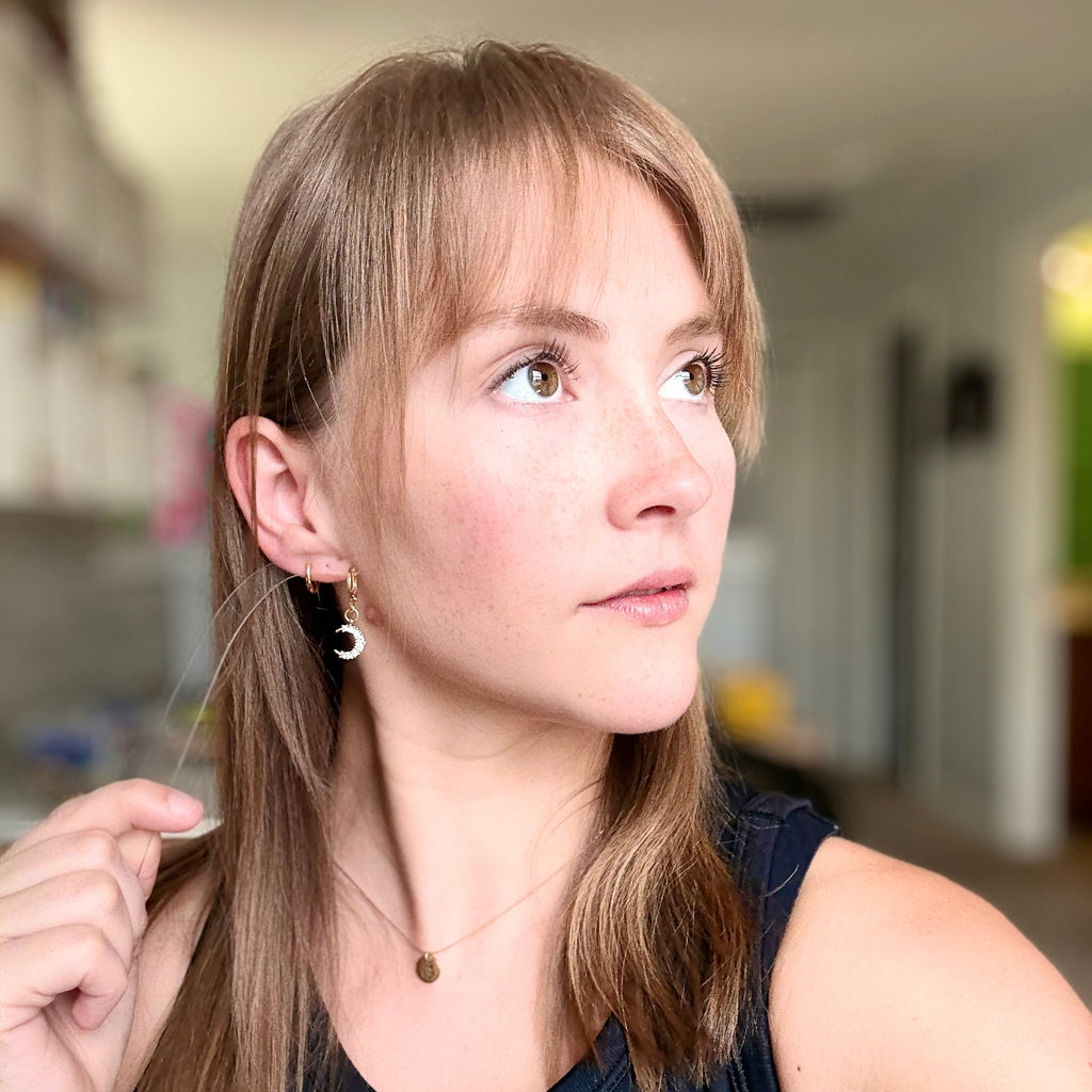 CZ Crescent Moon Huggie Earrings