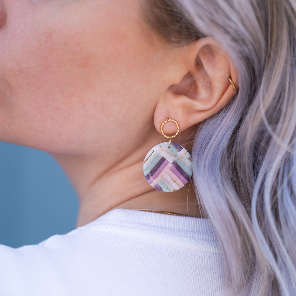 Spring Dewfall Dreams Striped Circle Earrings