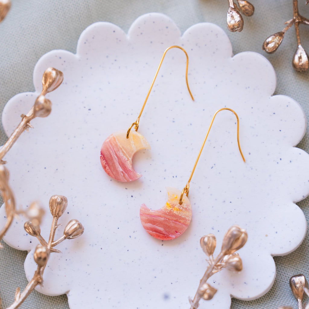 Autumn Sunset Mini Moon Dangle Earrings