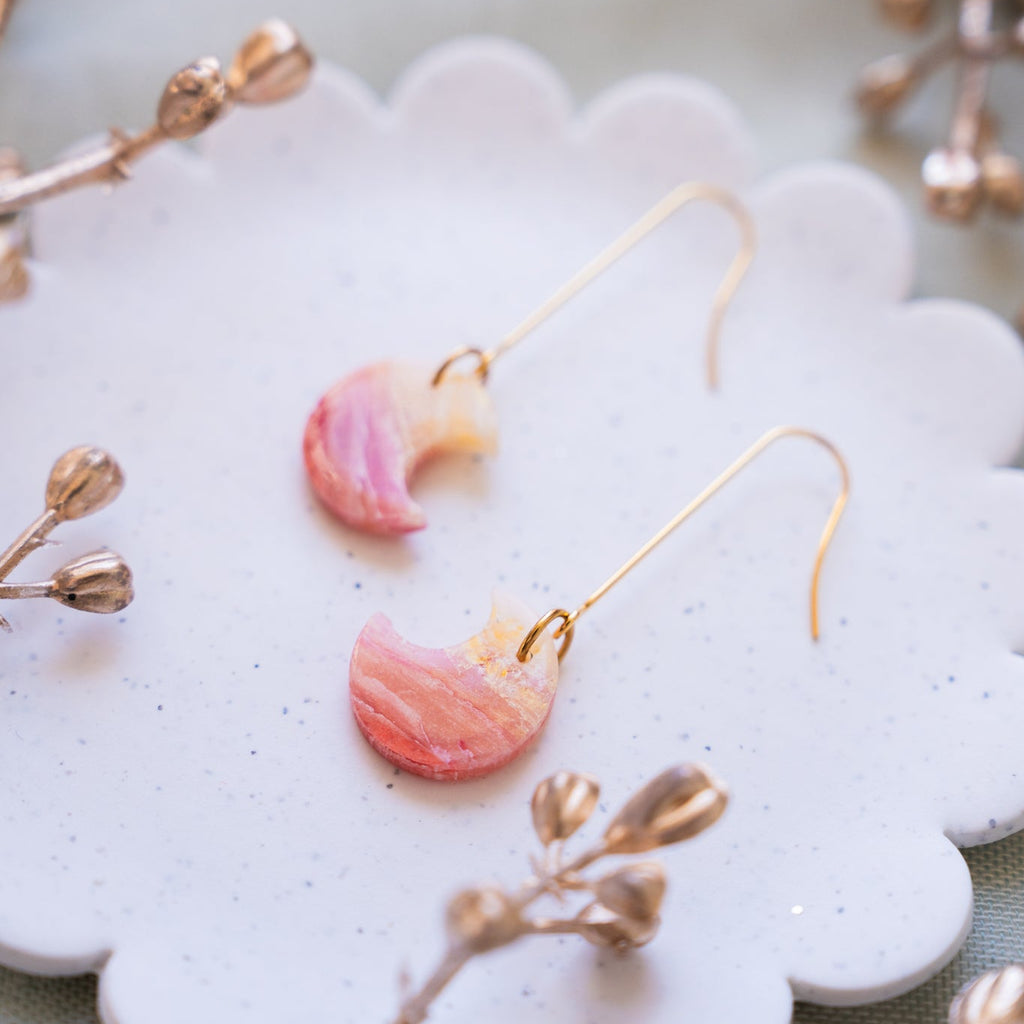 Autumn Sunset Mini Moon Dangle Earrings