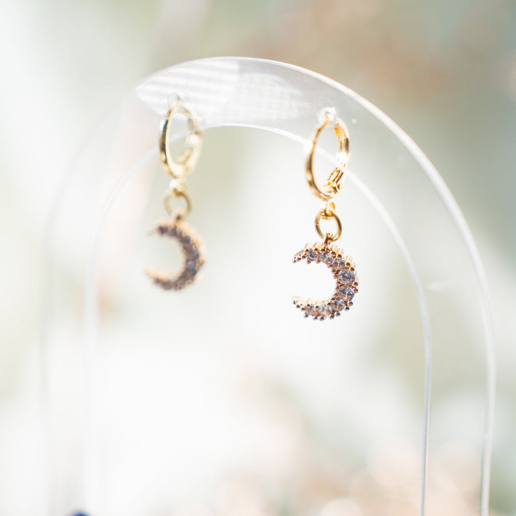 CZ Crescent Moon Huggie Earrings