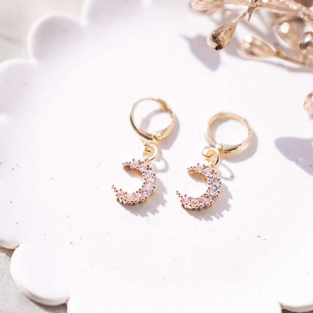CZ Crescent Moon Huggie Earrings