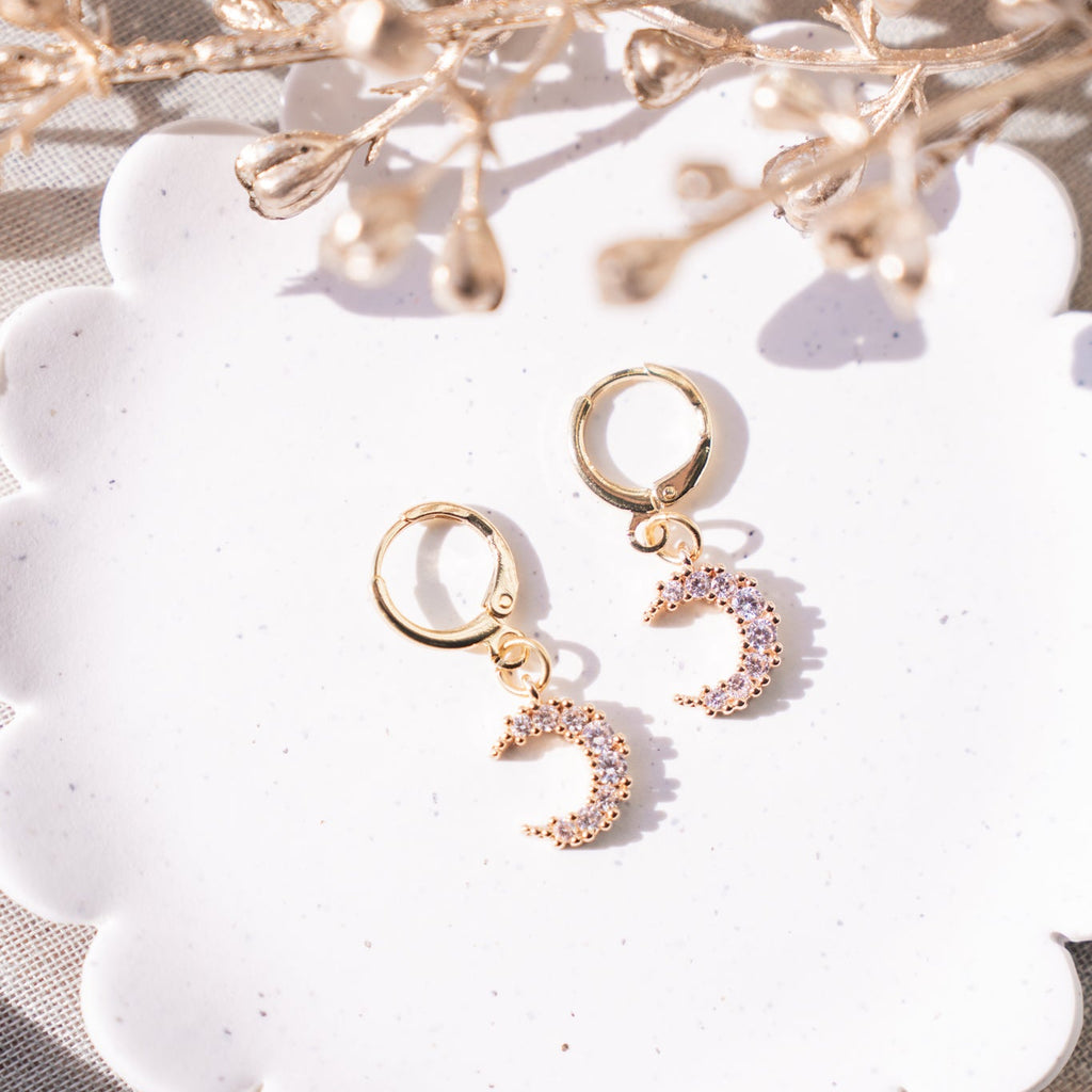 CZ Crescent Moon Huggie Earrings
