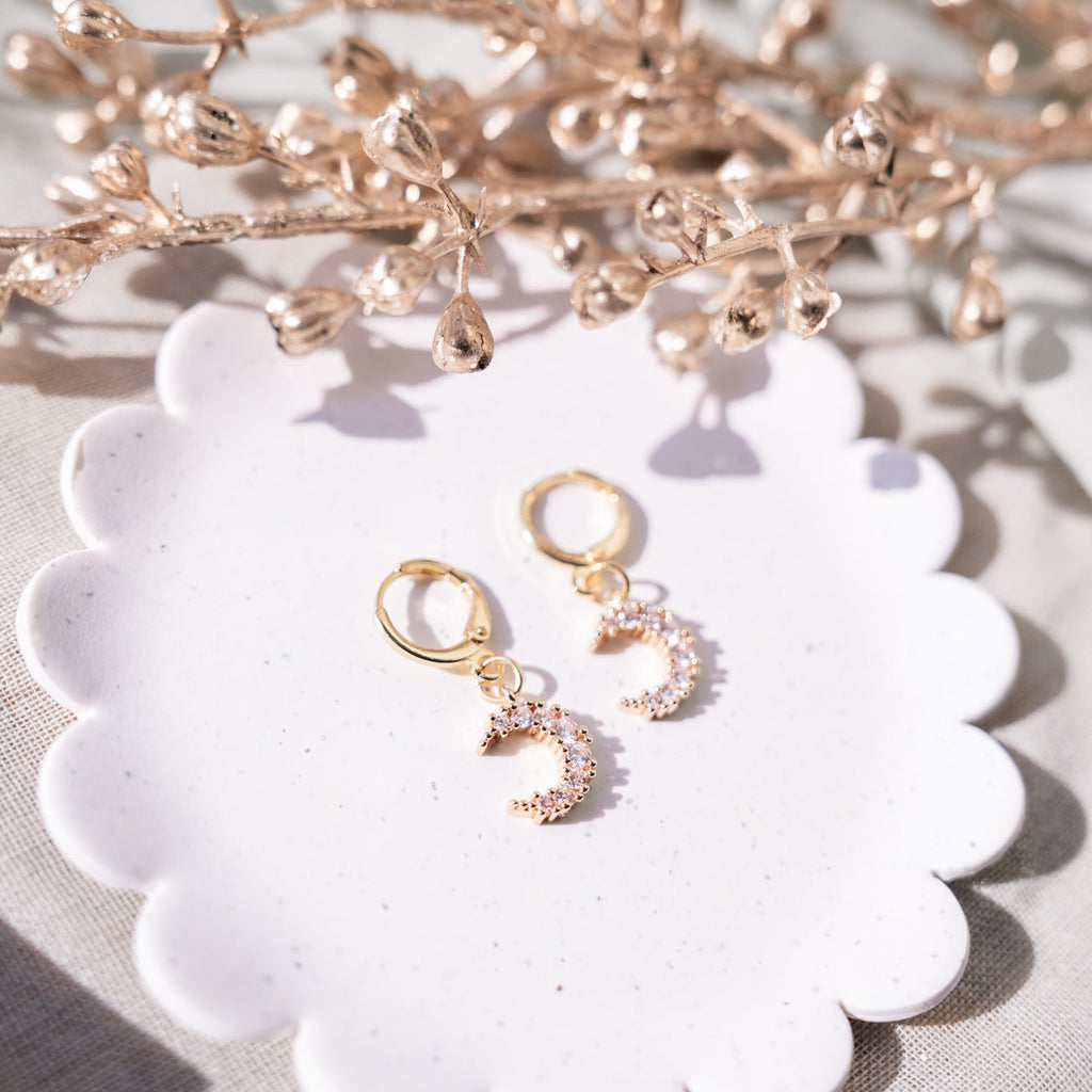 CZ Crescent Moon Huggie Earrings