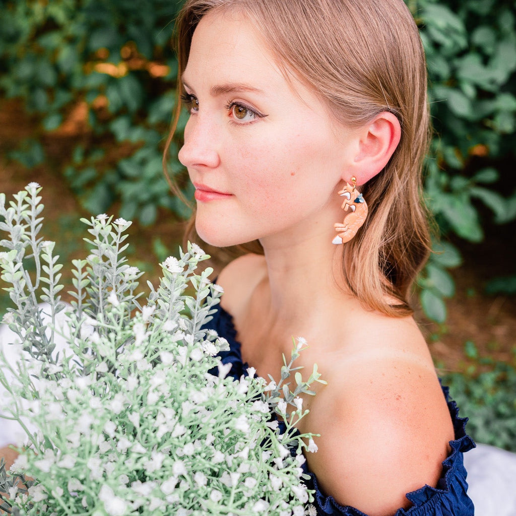 "Moonlit Foxes" Black Fox Dangle Earrings