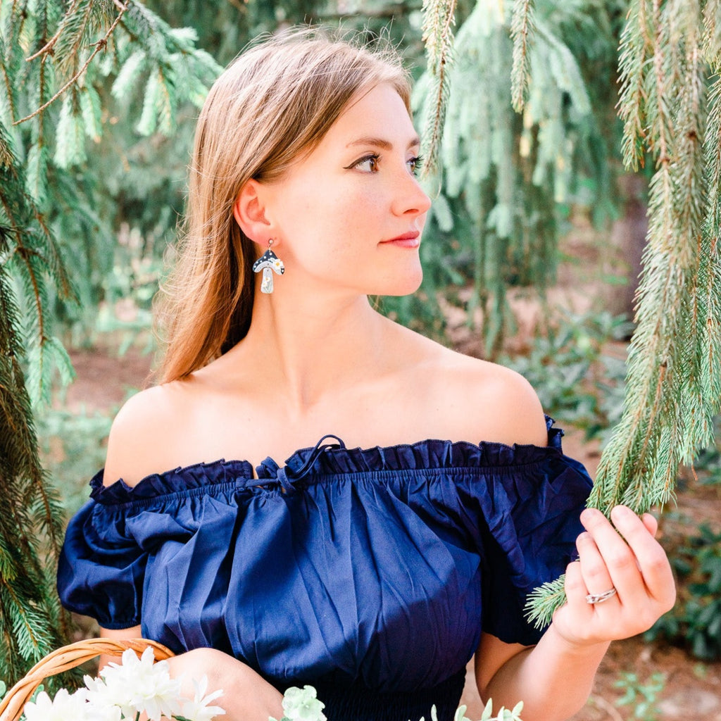 Midnight Mushroom Dangle Earrings